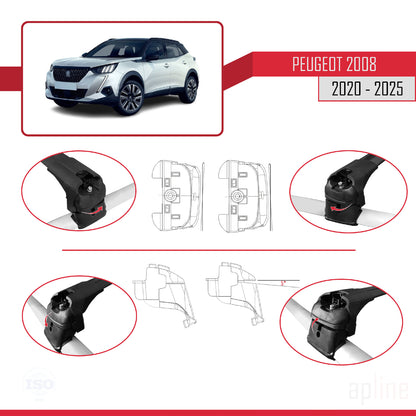 Compatible avec Peugeot 2008 II (P24) 2020-2025 ACE-2 Barres de Toit Railing Porte-Bagages de Voiture Noir Aluminium 2 Barres