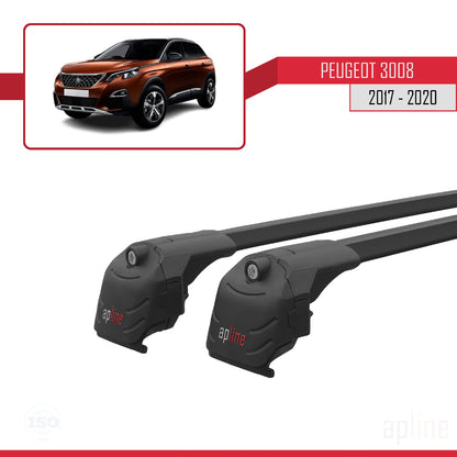 Compatible avec Peugeot 3008 II (P84) Pre-Facelift 2017-2020 ACE-2 Barres de Toit Railing Porte-Bagages de Voiture Noir Aluminium 2 Barres