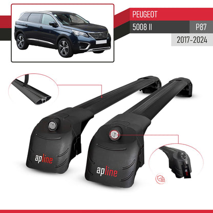 Compatible avec Peugeot 5008 II (P87) 2017-2024 ACE-2 modèle Barres de Toit Railing Porte-Bagages de Voiture Noir Aluminium Barres