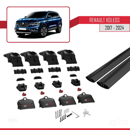 Compatible avec Renault Koleos 2 (HC) 2017-2024 ACE-2 Barres de Toit Railing Porte-Bagages de Voiture Noir Aluminium 2 Barres