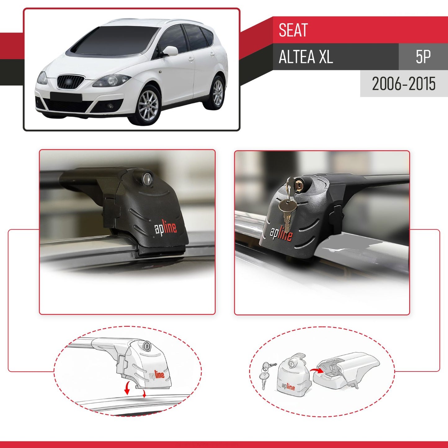 Compatible with Seat Altea XL 2006-2015 ACE-2 Car Roof Rack Cross Bar Black Aluminium 2 Bars
