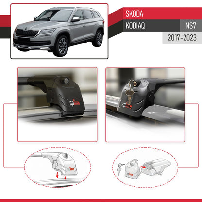 Compatible with Skoda Kodiaq 2017-2023 ACE-2 Car Roof Rack Cross Bar Black Aluminium 2 Bars