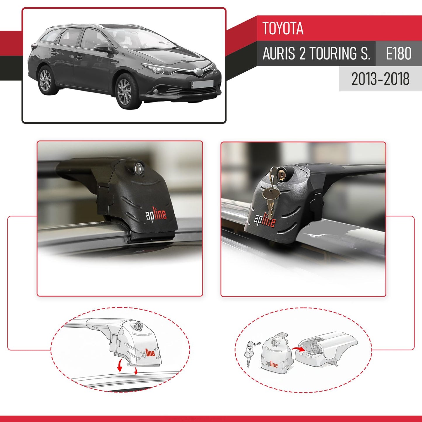 Compatible with Toyota Auris 2 (E180) Touring Sports 2013-2018 ACE-2 Car Roof Rack Cross Bar Black Aluminium 2 Bars