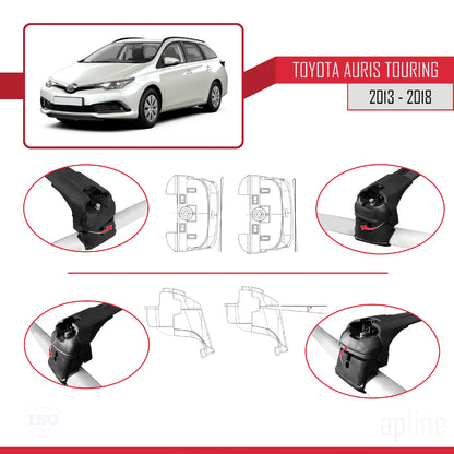 Compatible avec Toyota Auris 2 (E180) Touring Sports 2013-2018 ACE-2 Barres de Toit Railing Porte-Bagages de Voiture Noir Aluminium 2 Barres