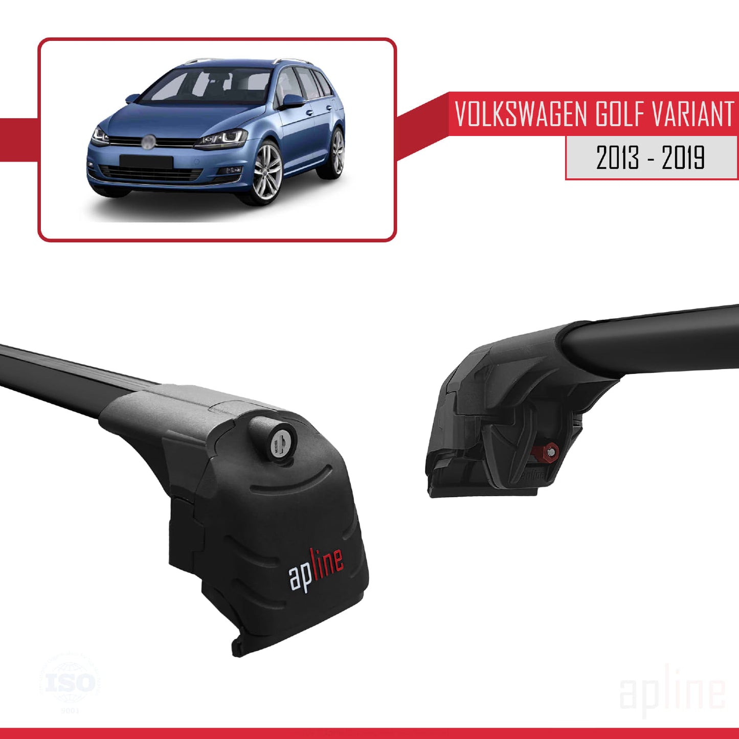 Compatible avec Volkswagen Golf 7 (5G) Variant 2013-2019 ACE-2 Barres de Toit Railing Porte-Bagages de Voiture Noir Aluminium 2 Barres