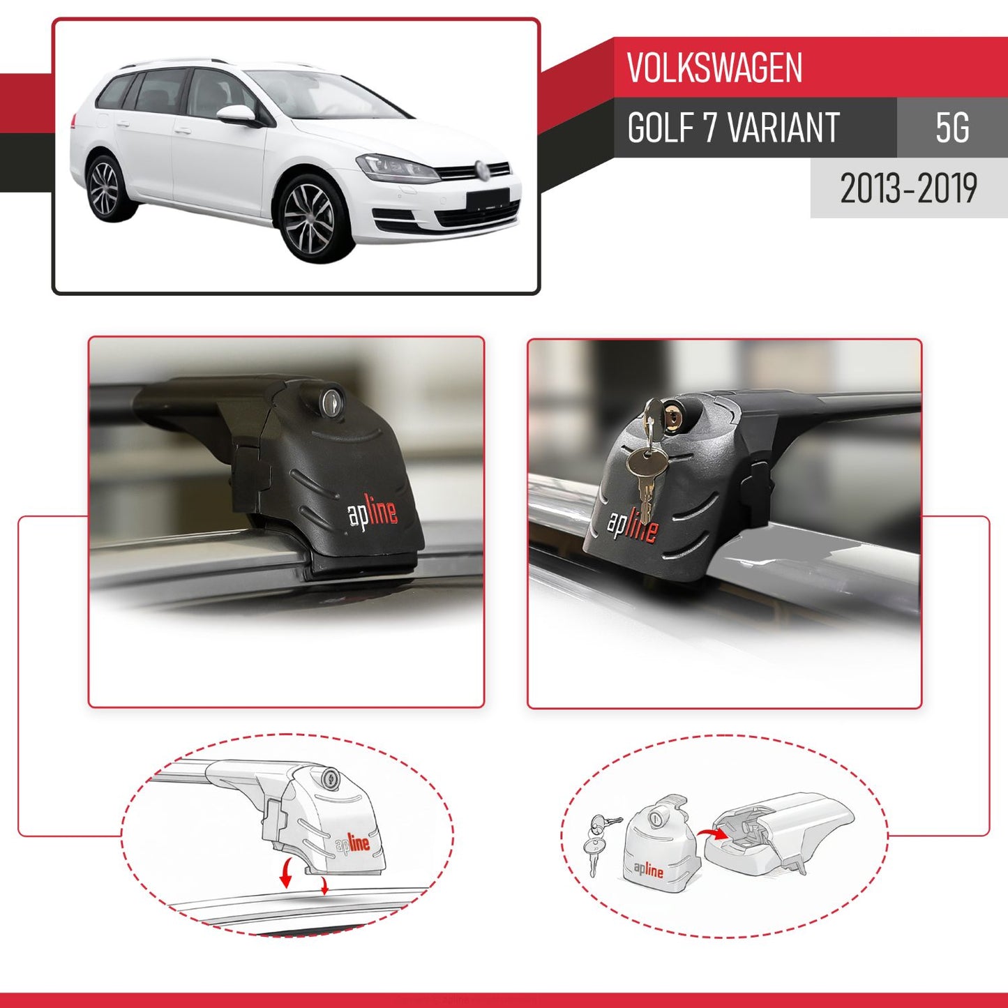 Compatible with Volkswagen Golf 7 (5G) Variant 2013-2019 ACE-2 Car Roof Rack Cross Bar Black Aluminium 2 Bars