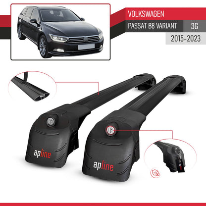 Compatible with Volkswagen Passat B8 (3G) Variant 2015-2023 ACE-2 Car Roof Rack Cross Bar Black Aluminium 2 Bars