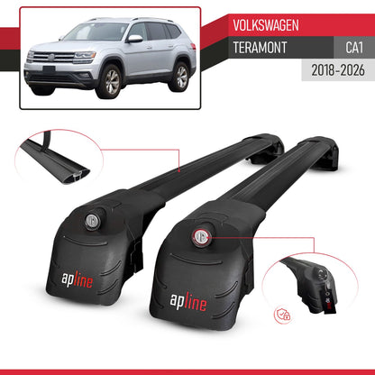 Compatible with Volkswagen Teramont (CA1) 2018-2024 ACE-2 Car Roof Rack Cross Bar Black Aluminium 2 Bars