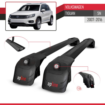 Compatible with Volkswagen Tiguan (5N) 2007-2016 ACE-2 Car Roof Rack Cross Bar Black Aluminium 2 Bars