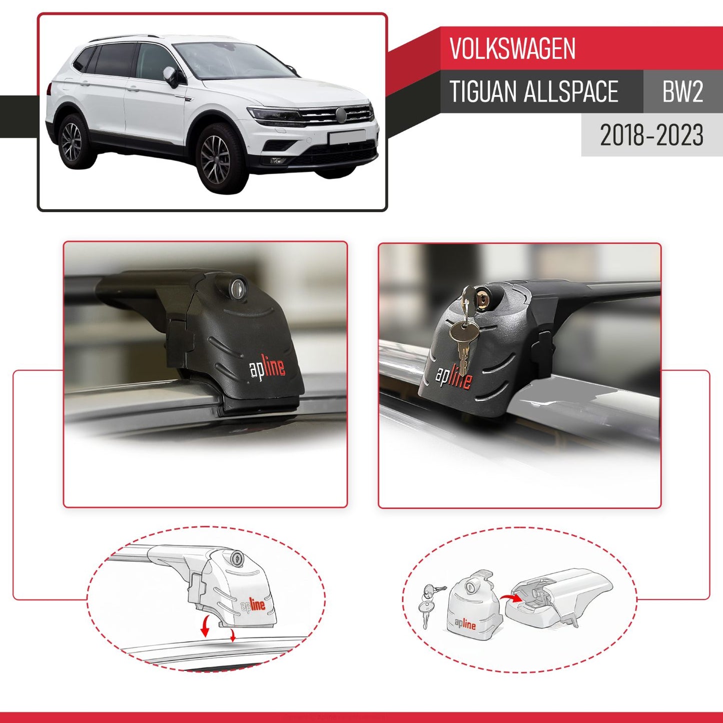 Compatible avec Volkswagen Tiguan Allspace (BW2) 2018-2023 ACE-2 modèle Barres de Toit Railing Porte-Bagages de Voiture Noir Aluminium Barres
