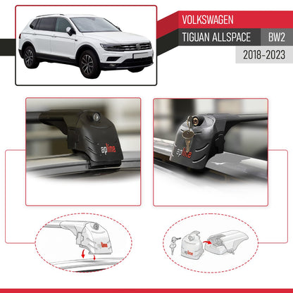 Compatible avec Volkswagen Tiguan Allspace (BW2) 2018-2023 ACE-2 modèle Barres de Toit Railing Porte-Bagages de Voiture Noir Aluminium Barres