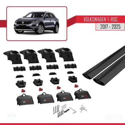 Compatible avec Volkswagen T-Roc 2017-2025 ACE-2 Barres de Toit Railing Porte-Bagages de Voiture Noir Aluminium 2 Barres