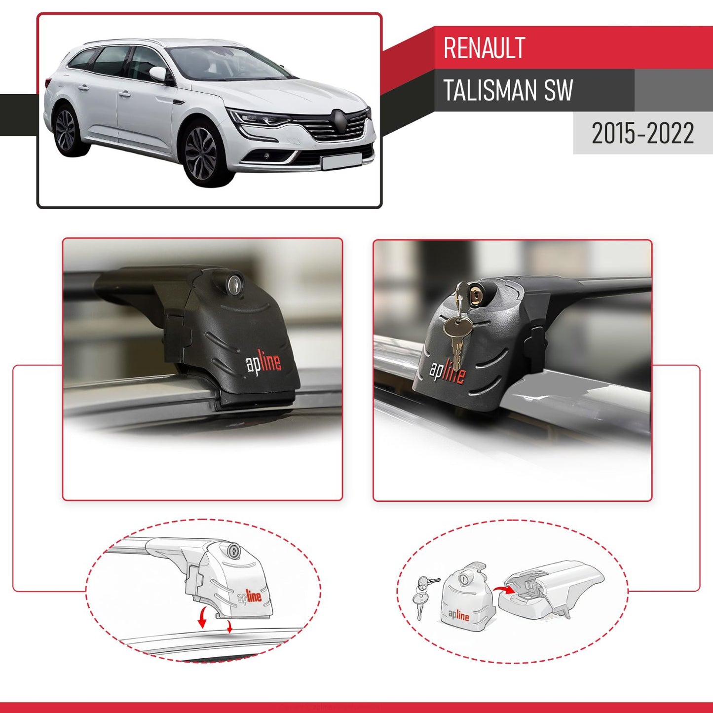 Compatible with Renault Talisman SW 2015-2022 ACE-2 Car Roof Rack Cross Bar Black Aluminium 2 Bars