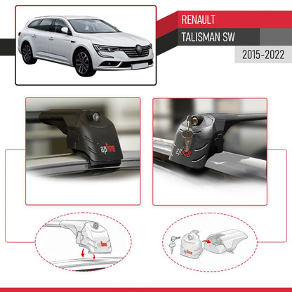 Compatible with Renault Talisman SW 2015-2022 ACE-2 Car Roof Rack Cross Bar Black Aluminium 2 Bars
