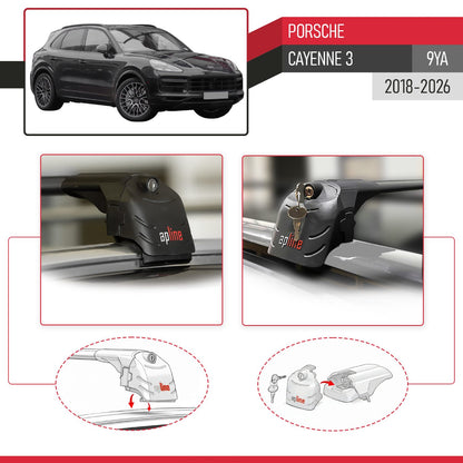 Compatible with Porsche Cayenne 3 (9YA) 2018-2025 ACE-2 Car Roof Rack Cross Bar Black Aluminium 2 Bars