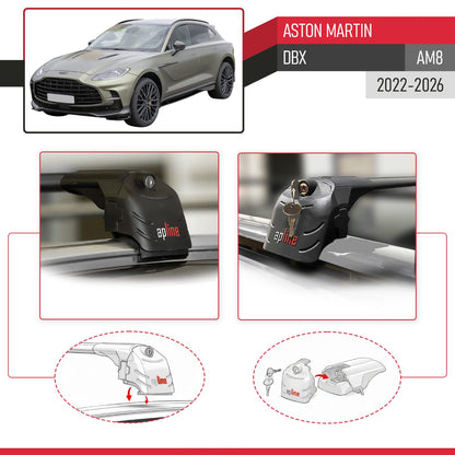 Compatible avec Aston Martin DBX (AM8) 2022-2026 ACE-2 modèle Barres de Toit Railing Porte-Bagages de Voiture Noir Aluminium Barres
