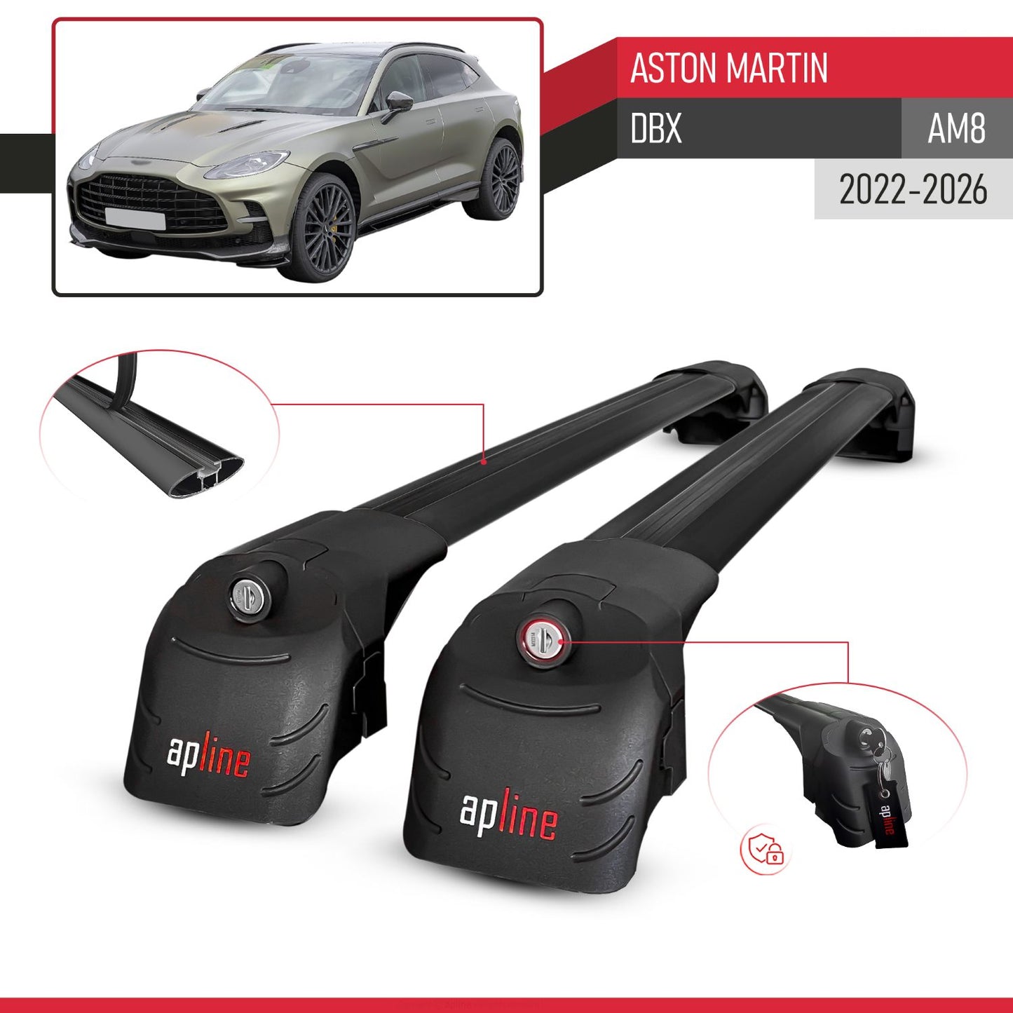 Compatible avec Aston Martin DBX (AM8) 2022-2026 ACE-2 modèle Barres de Toit Railing Porte-Bagages de Voiture Noir Aluminium Barres