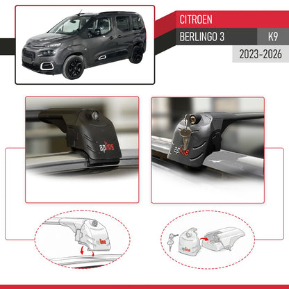Compatible avec Citroen Berlingo 3 (K9) 2023-2026 ACE-2 modèle Barres de Toit Railing Porte-Bagages de Voiture Noir Aluminium Barres