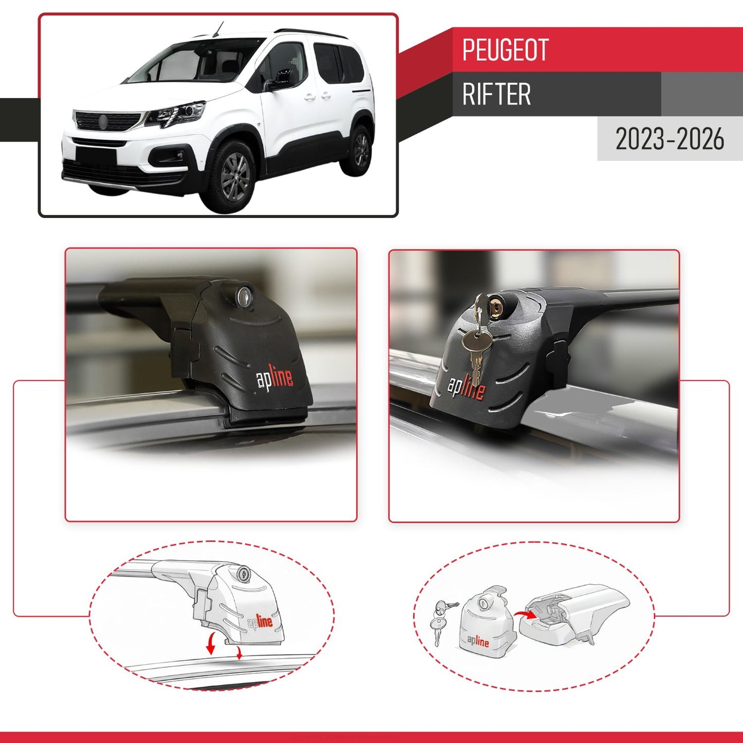 Compatible avec Peugeot Rifter 2023-2026 ACE-2 modèle Barres de Toit Railing Porte-Bagages de Voiture Noir Aluminium Barres