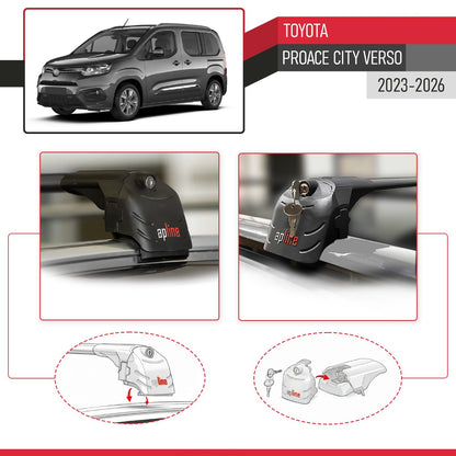 Compatible with Toyota Proace City Verso 2023-2025 ACE-2 Car Roof Rack Cross Bar Black Aluminium 2 Bars