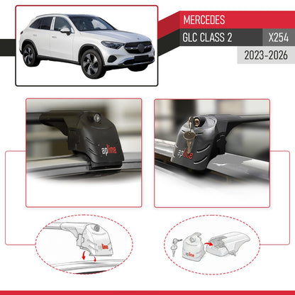 Compatible with Mercedes GLC Class 2 (X254) 2023-2025 ACE-2 Car Roof Rack Cross Bar Black Aluminium 2 Bars