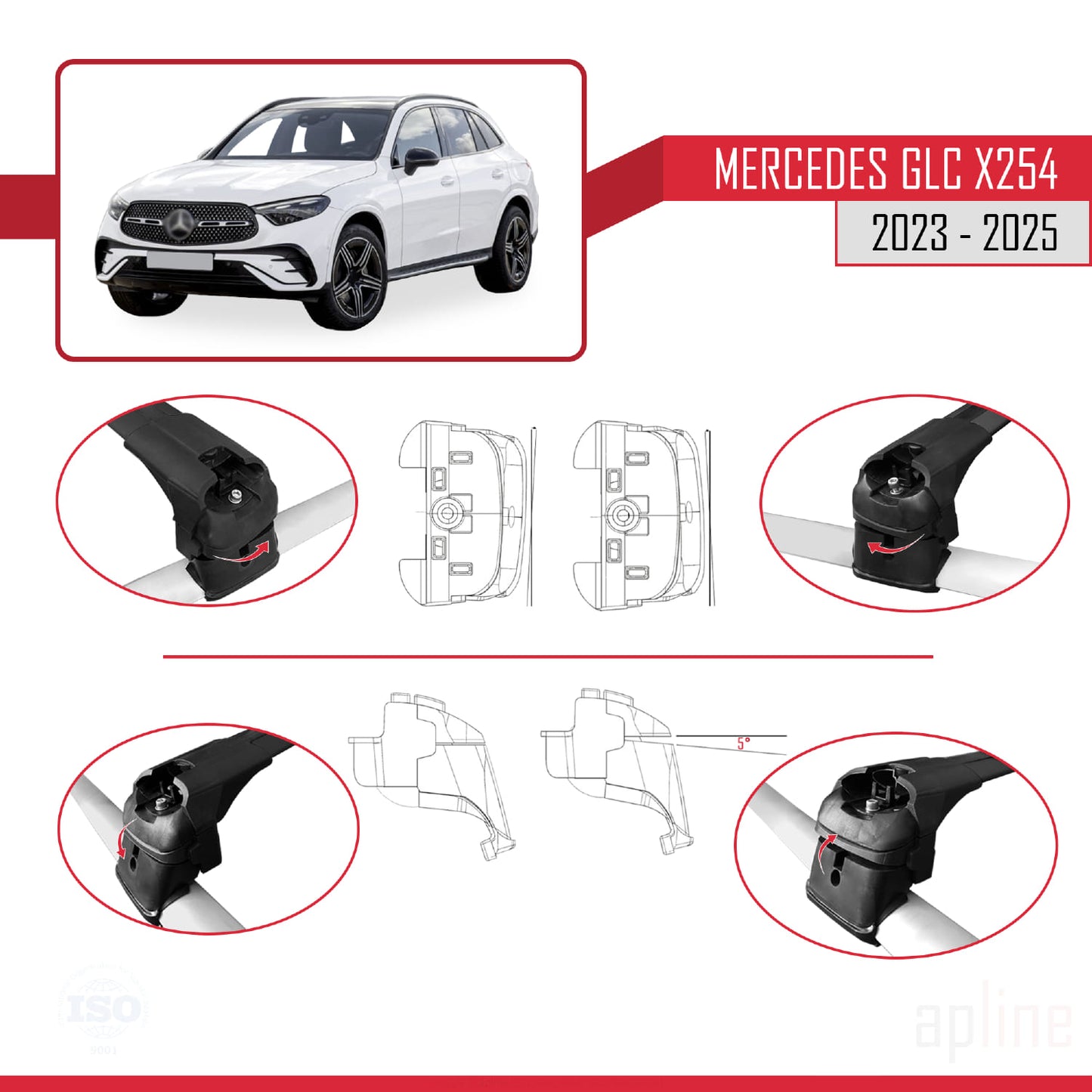 Compatible avec Mercedes Classe GLC 2 (X254) 2023-2025 ACE-2 Barres de Toit Railing Porte-Bagages de Voiture Noir Aluminium 2 Barres