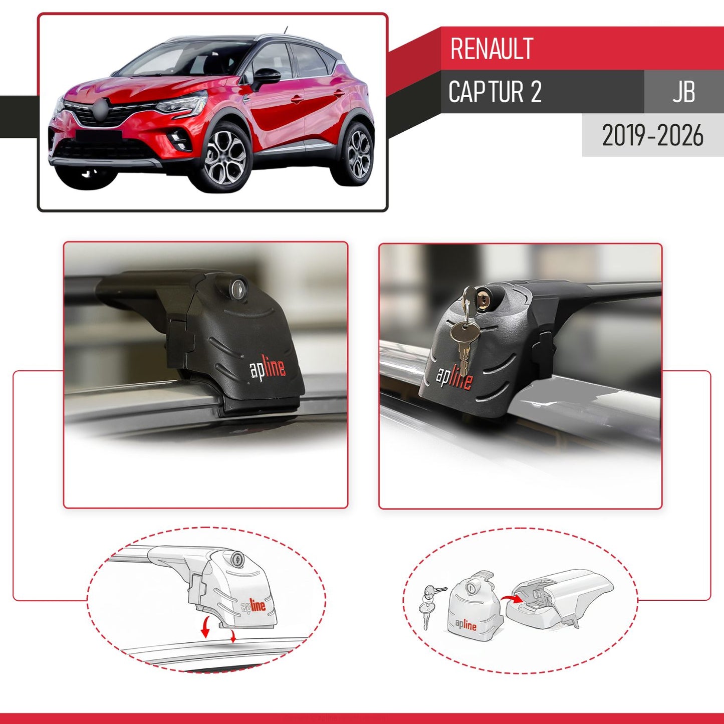 Compatible with Renault Captur 2 2019-2025 ACE-2 Car Roof Rack Cross Bar Black Aluminium 2 Bars