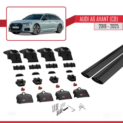 Compatible avec A6 (C8) Avant 2019-2025 ACE-2 Barres de Toit Railing Porte-Bagages de Voiture Noir Aluminium 2 Barres