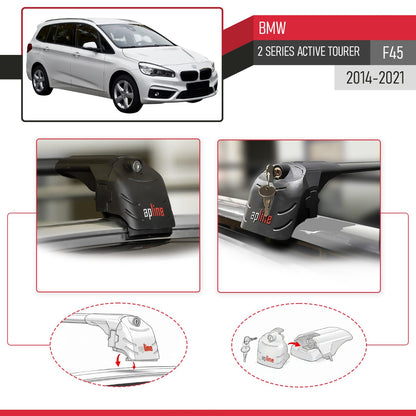 Compatible with BMW 2 Series (F45) Active Tourer 2014-2021 ACE-2 Car Roof Rack Cross Bar Black Aluminium 2 Bars