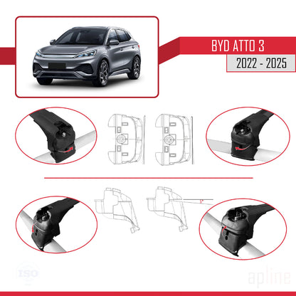 Compatibile con barre portatutto per auto BYD Atto 3 2022-2025 ACE-2, barre portatutto in alluminio nero, 2 barre