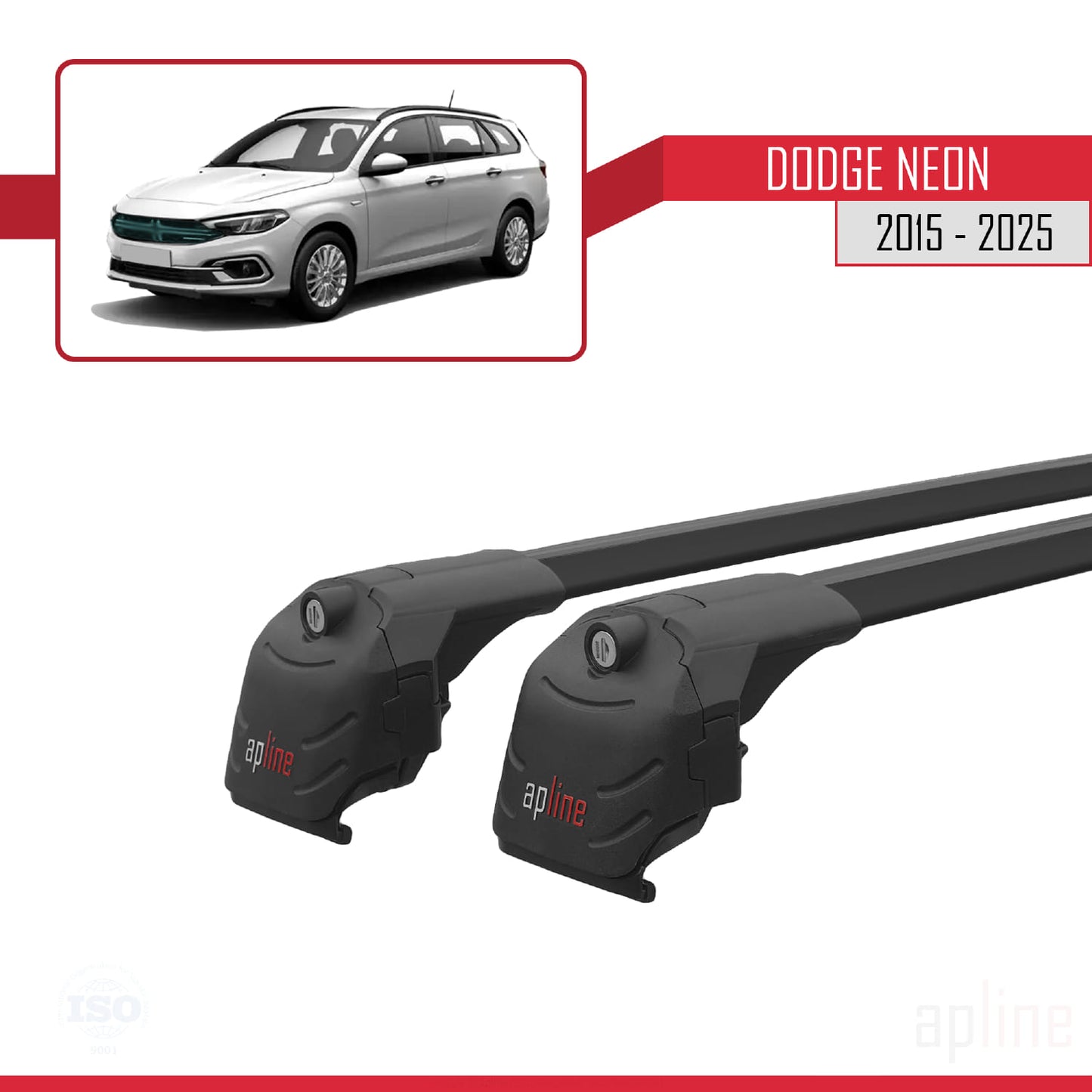 Compatible avec Dodge Neon 2015-2025 ACE-2 Barres de Toit Railing Porte-Bagages de Voiture Noir Aluminium 2 Barres