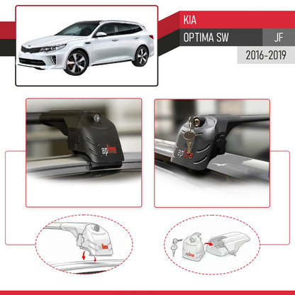 Compatible with Kia Optima (JF) SW 2016-2019 ACE-2 Car Roof Rack Cross Bar Black Aluminium 2 Bars