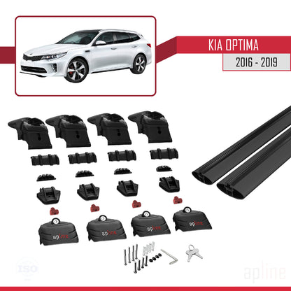 Compatible avec Kia Optima (JF) Break 2016-2019 ACE-2 Barres de Toit Railing Porte-Bagages de Voiture Noir Aluminium 2 Barres