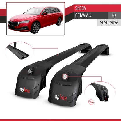 Compatible avec Skoda Octavia 4 (NX) 2020-2026 ACE-2 modèle Barres de Toit Railing Porte-Bagages de Voiture Noir Aluminium Barres