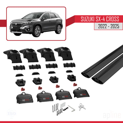 Compatible avec Suzuki SX4 S-Cross 4 (JY) 2022-2025 ACE-2 Barres de Toit Railing Porte-Bagages de Voiture Noir Aluminium 2 Barres
