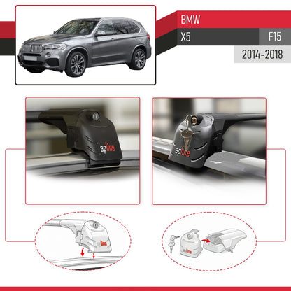 Compatible with BMW X5 (F15) 2014-2018 ACE-2 Car Roof Rack Cross Bar Black Aluminium 2 Bars