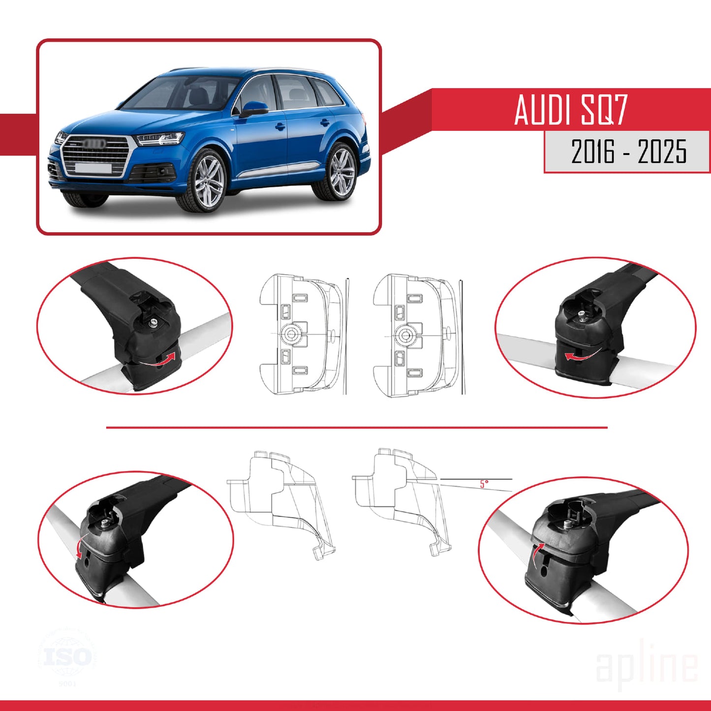 Compatible avec SQ7 (4M) 2016-2025 ACE-2 Barres de Toit Railing Porte-Bagages de Voiture Noir Aluminium 2 Barres