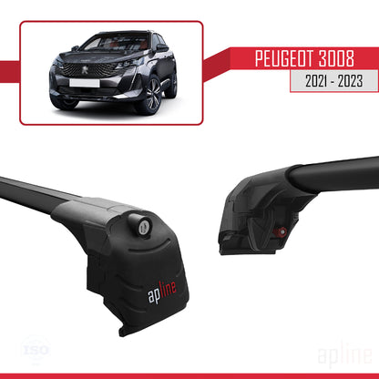 Compatible avec Peugeot 3008 II (P84) Post-Facelift 2021-2023 ACE-2 Barres de Toit Railing Porte-Bagages de Voiture Noir Aluminium 2 Barres