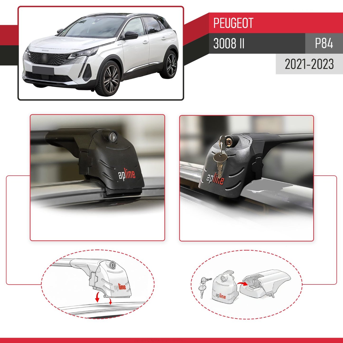 Compatible avec Peugeot 3008 II (P84) Post-Facelift 2021-2023 ACE-2 modèle Barres de Toit Railing Porte-Bagages de Voiture Noir Aluminium Barres