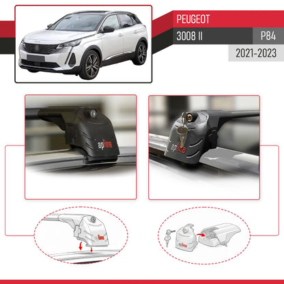 Compatible avec Peugeot 3008 II (P84) Post-Facelift 2021-2023 ACE-2 modèle Barres de Toit Railing Porte-Bagages de Voiture Noir Aluminium Barres