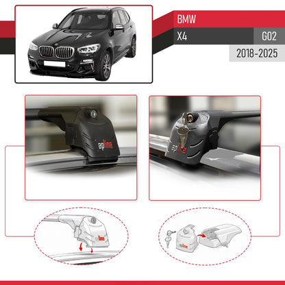 Compatible with BMW X4 (G02) 2018-2023 ACE-2 Car Roof Rack Cross Bar Black Aluminium 2 Bars
