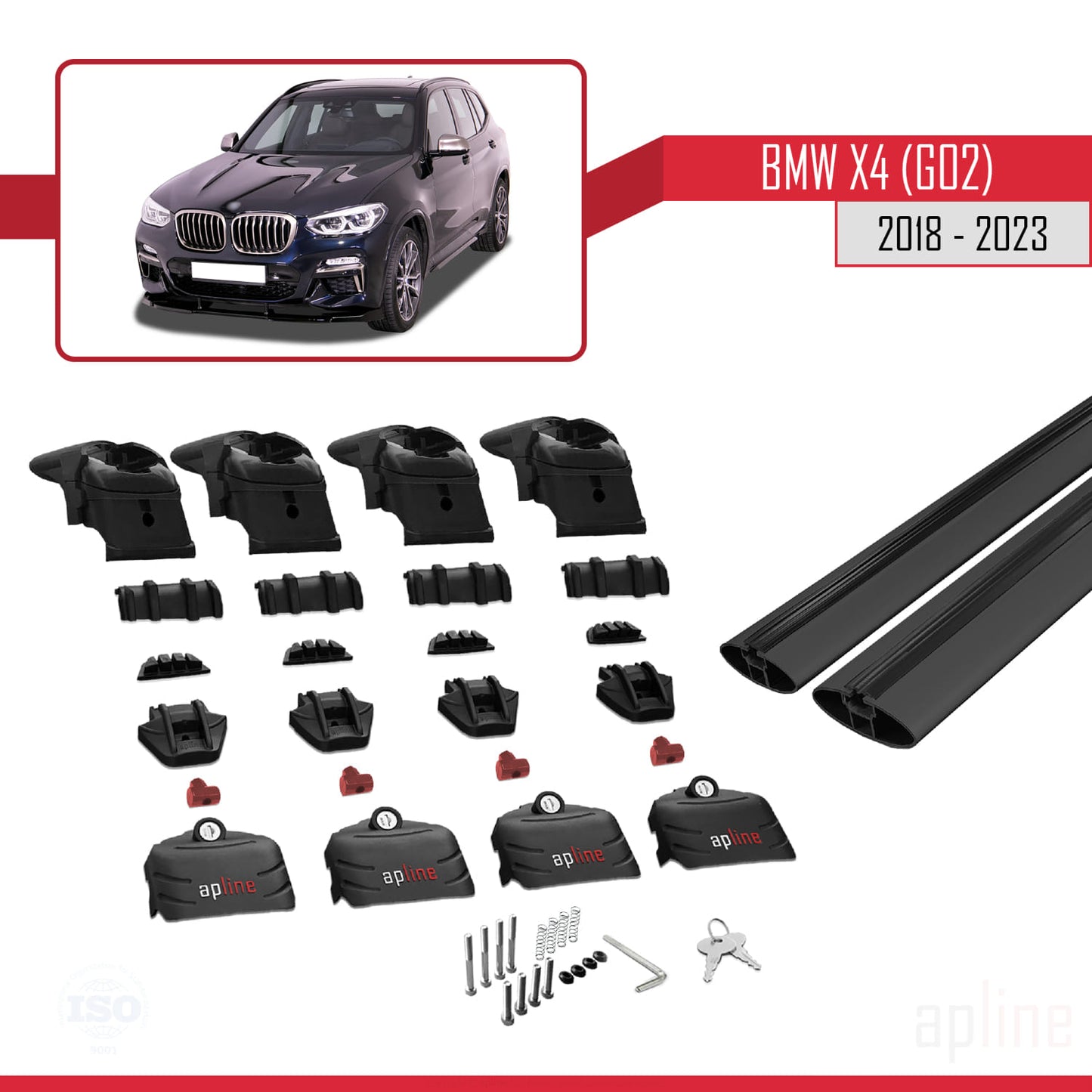 Compatible avec BMW X4 (G02) 2018-2023 ACE-2 Barres de Toit Railing Porte-Bagages de Voiture Noir Aluminium 2 Barres