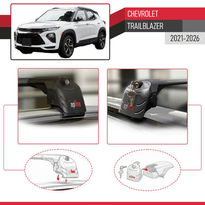 Compatible with Chevrolet Trailblazer 2021-2024 ACE-2 Car Roof Rack Cross Bar Black Aluminium 2 Bars