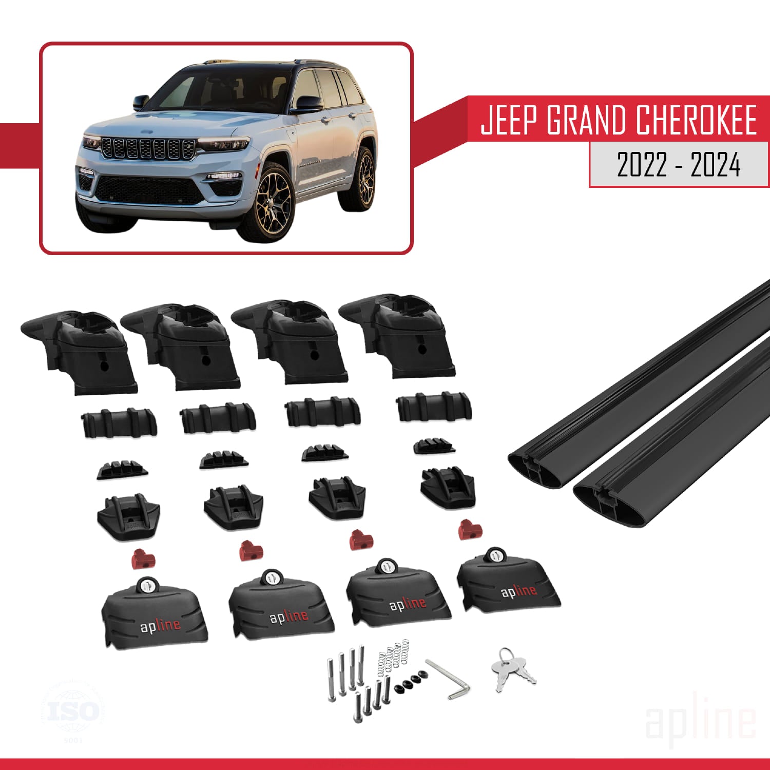 Compatible avec Jeep Grand Cherokee 2022-2024 ACE-2 Barres de Toit Railing Porte-Bagages de Voiture Noir Aluminium 2 Barres