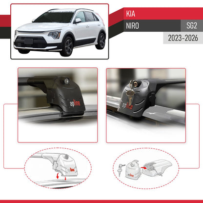 Compatible with Kia Niro 2023-2024 ACE-2 Car Roof Rack Cross Bar Black Aluminium 2 Bars
