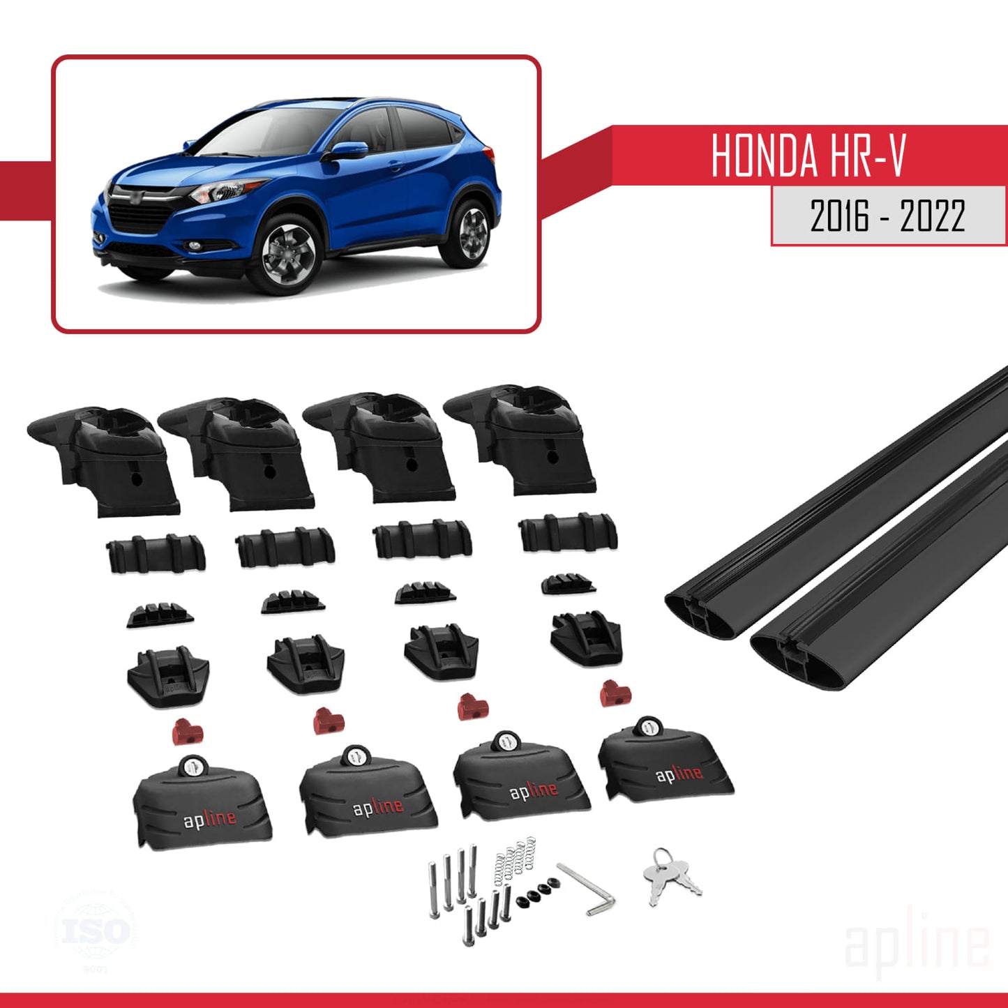 Compatible avec Honda HR-V 2016-2022 ACE-2 Barres de Toit Railing Porte-Bagages de Voiture Noir Aluminium 2 Barres
