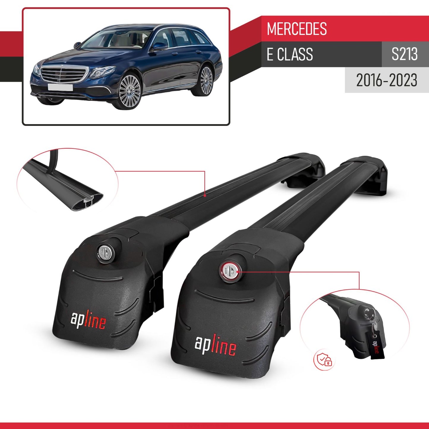 Compatible with Mercedes E Class S213 2017-2023 ACE-2 Car Roof Rack Cross Bar Black Aluminium 2 Bars