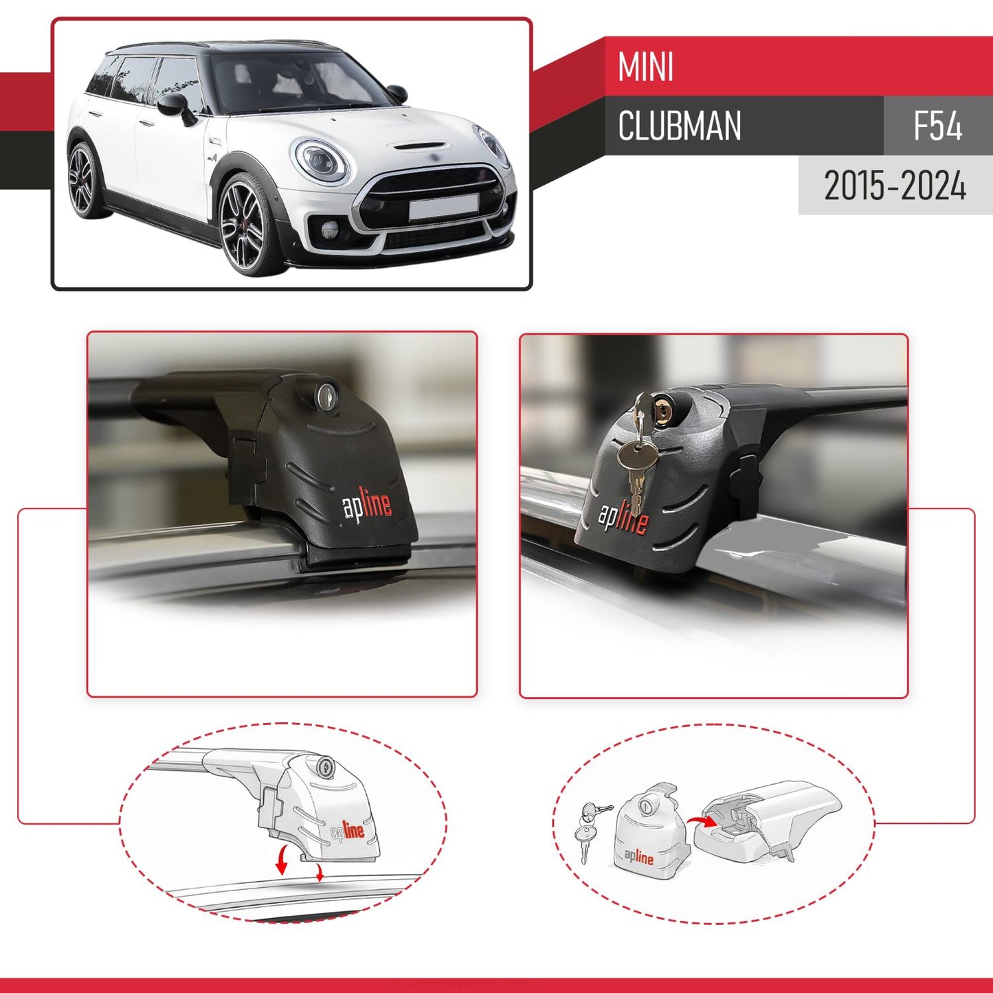 Compatible with Mini Clubman F54 2016-2024 ACE-2 Car Roof Rack Cross Bar Black Aluminium 2 Bars