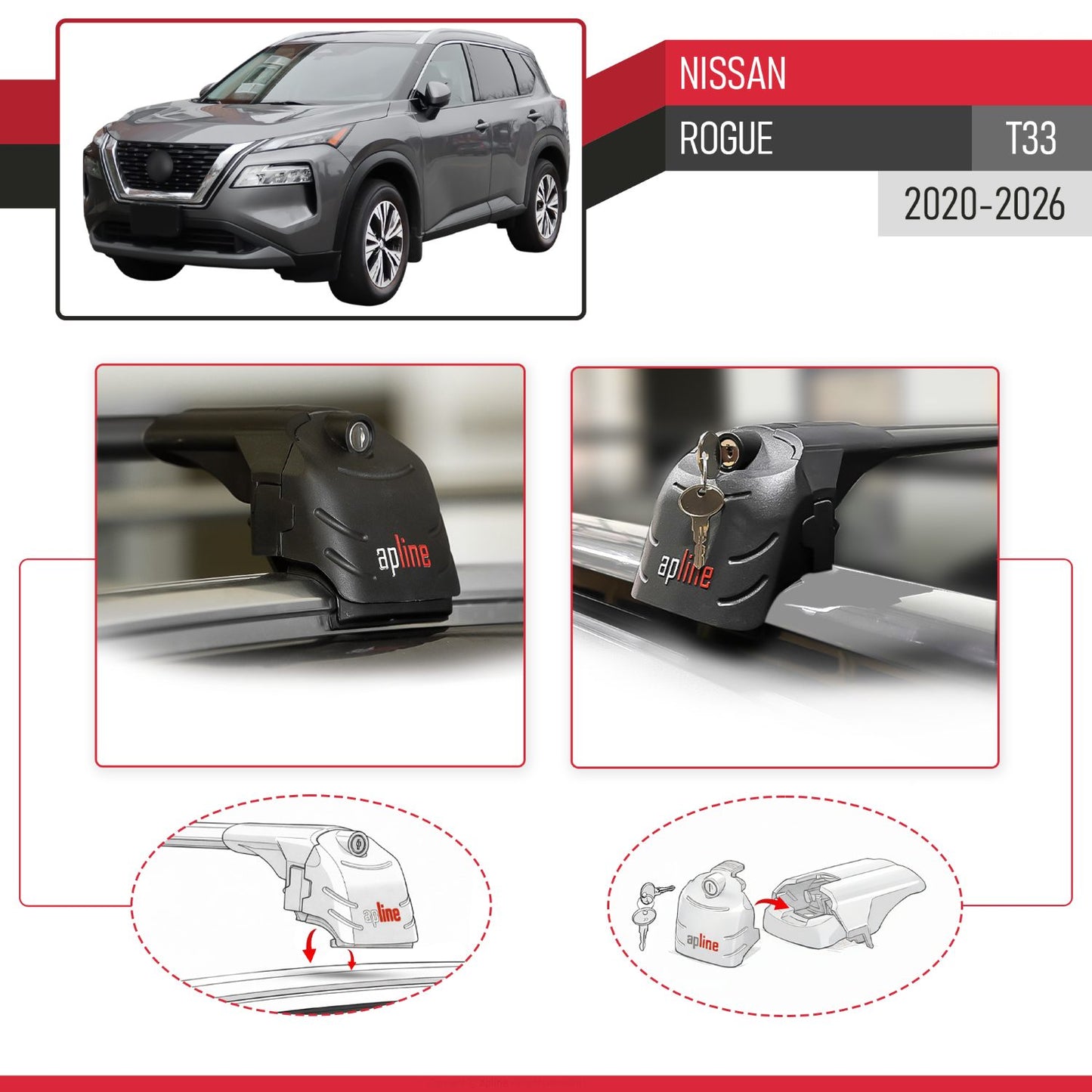Compatible with Nissan Rogue 2020-2022 ACE-2 Car Roof Rack Cross Bar Black Aluminium 2 Bars