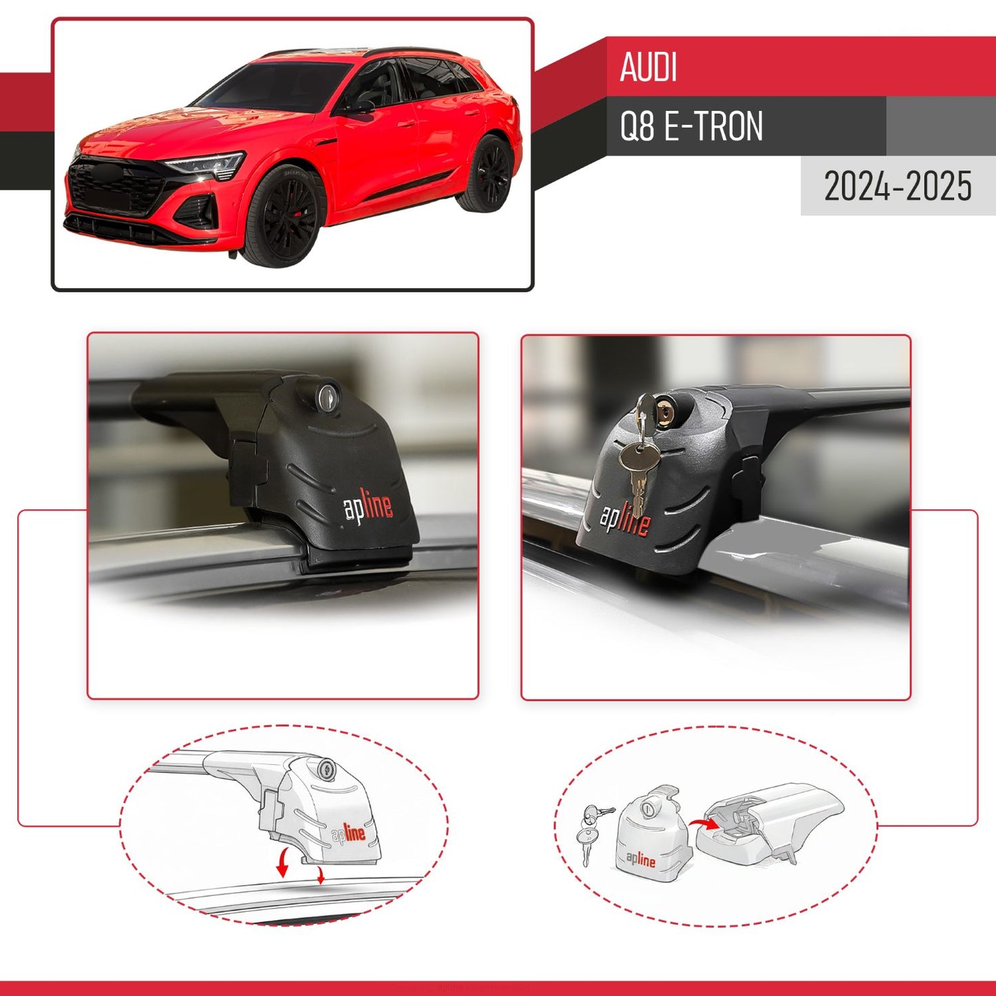 Compatible with Audi Q8 e-Tron 2024-2025 ACE-2 Car Roof Rack Cross Bar Black Aluminium 2 Bars